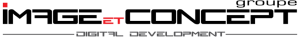 Logo typographique noir et rouge "groupe image et concept digital development"